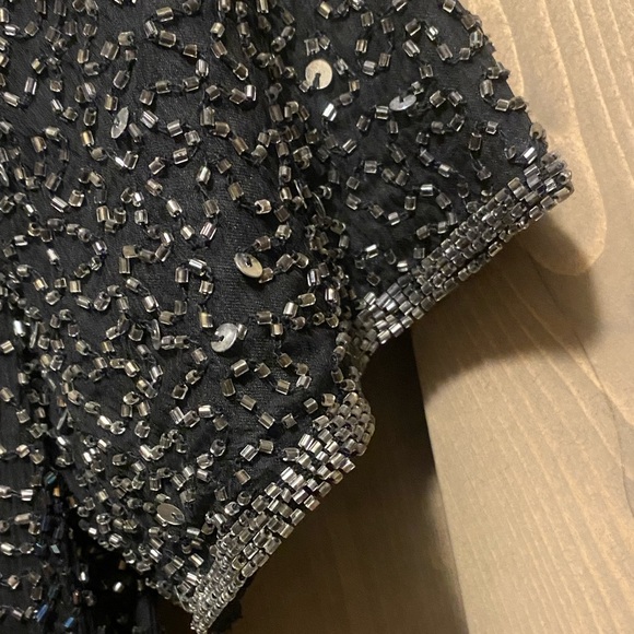 Stenay Formal Maxi Silk Gown Black Sequin Beaded Short Sleeve Sz 10 Vintage 80’s - Picture 6 of 16